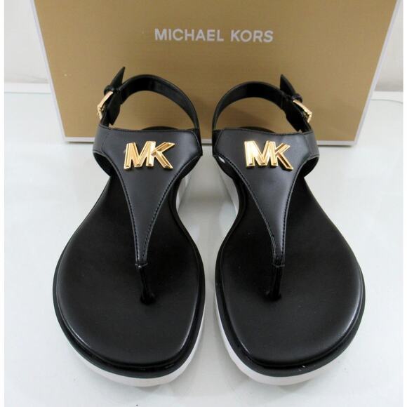 Michael Kors Jilly Flat Thong Sandal T-Strap MK Logo Black Size 7 - Picture 4 of 8